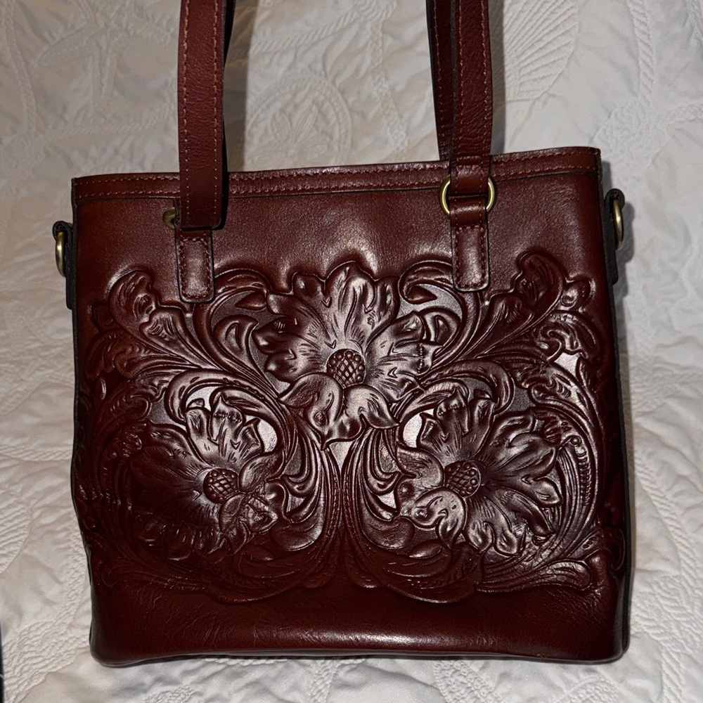 Patricia Nash British Tan Floral Embossed Shoulder Bag